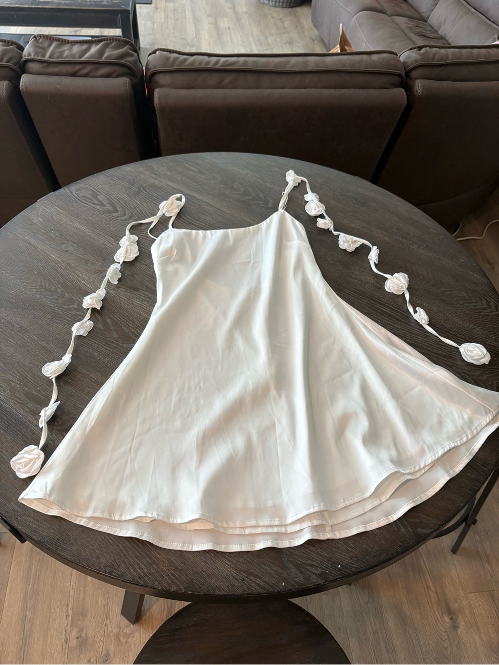 White Floral-Trim Mini Slip Dress